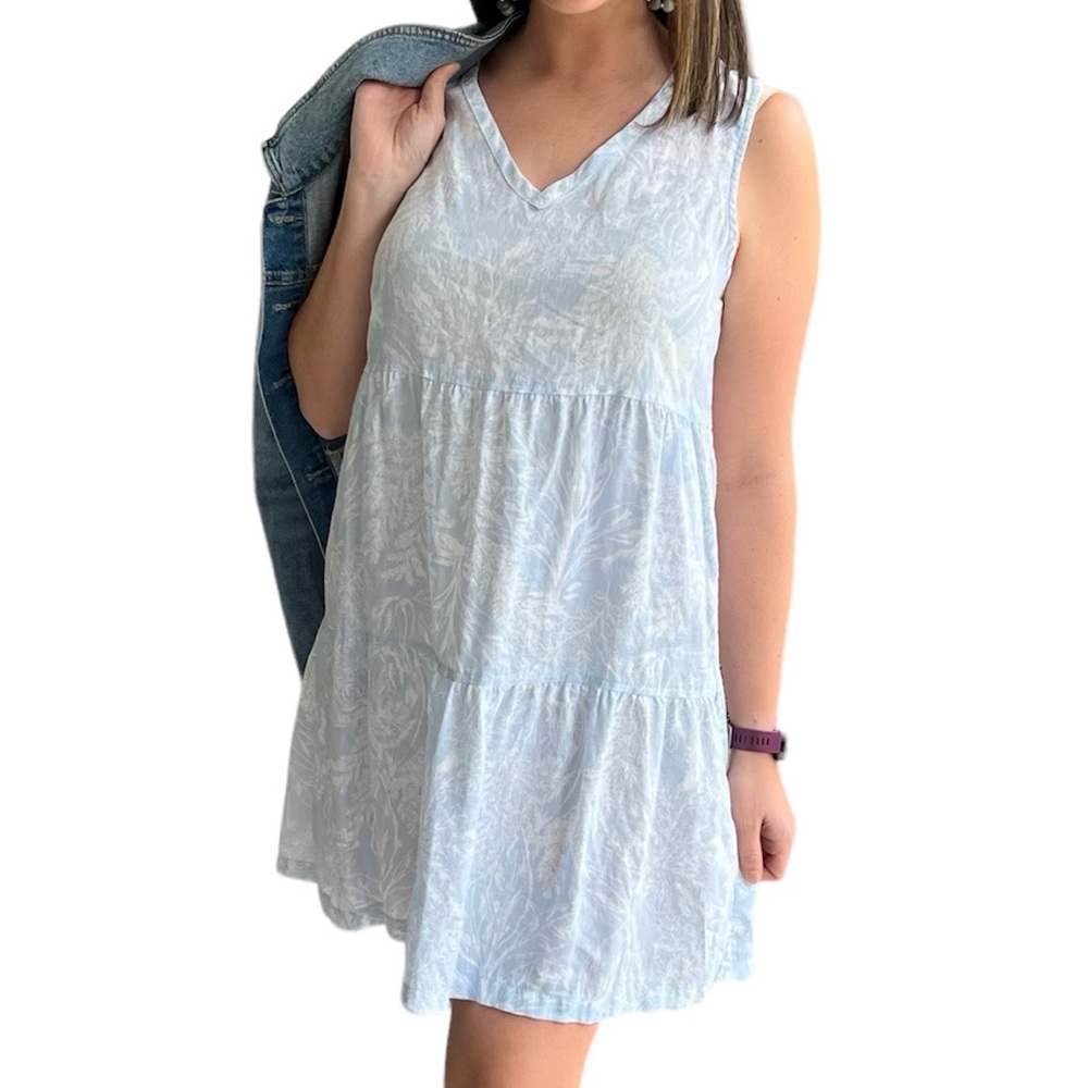 Tahari • Tiered Linen Dress • Flowy • Lightweight • Blue White • Summer • Casual